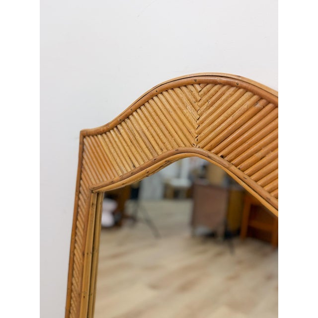 Coastal Pencil Reed Tall Arched Rectangular Wall Mirror, Woven Wood Frame Boho Wall Mirror For Sale In Tampa - Image 6 of 10