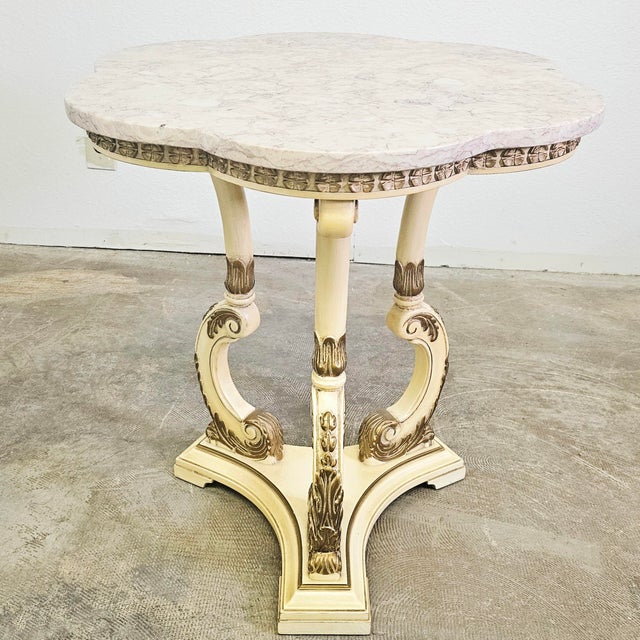 Rococo Italian Rococo Style Cream and Gilt Accent Table With Pink Marble Top, 1960s For Sale - Image 3 of 11