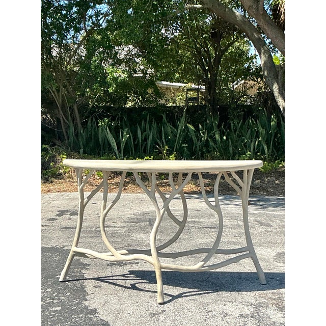 Vintage Boho Currey and Company Faux Bois Cement Console Table For Sale - Image 10 of 12