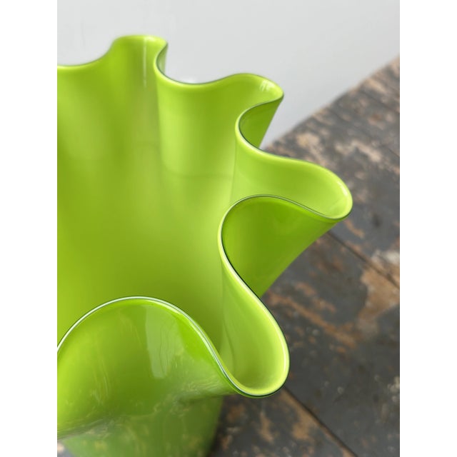 Vintage Lime Green Handblown Glass Undulating Vessel, Circa 1960s For Sale - Image 15 of 17