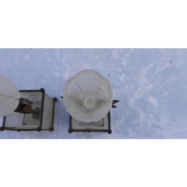 Decorative Elements in Frosted Glass and Brass, 1900, Set of 2 For Sale - Image 9 of 17