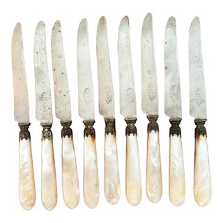Early 20th Century French Mother of Pearl Knives - Set of 9 For Sale