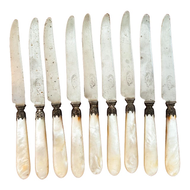 Early 20th Century French Mother of Pearl Knives - Set of 9 For Sale