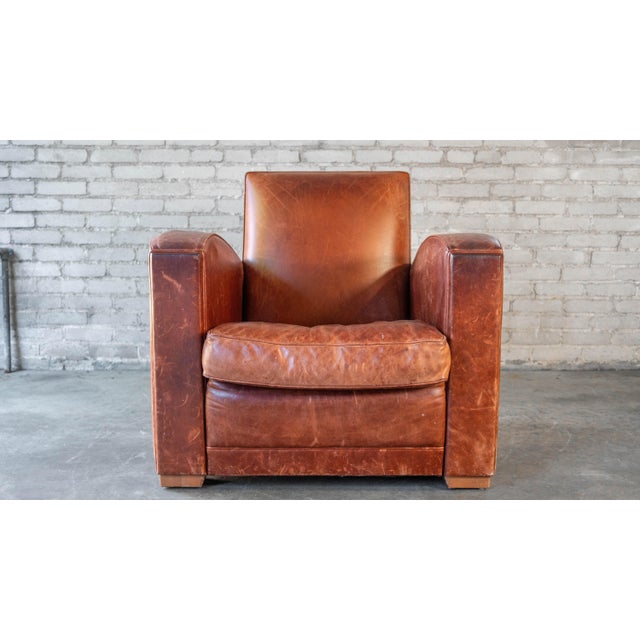 Vintage Art Deco Cognac Leather Club Chair For Sale - Image 9 of 17