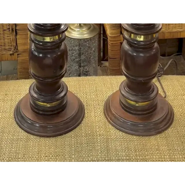 Mid 20th Century Pair of Mid Century Wood and Brass Lamps For Sale - Image 5 of 5