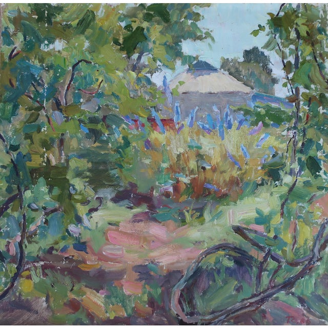 Ukrainian Impressionism Oil Painting: Summer Rural Landscape, 1980s 58-58 For Sale