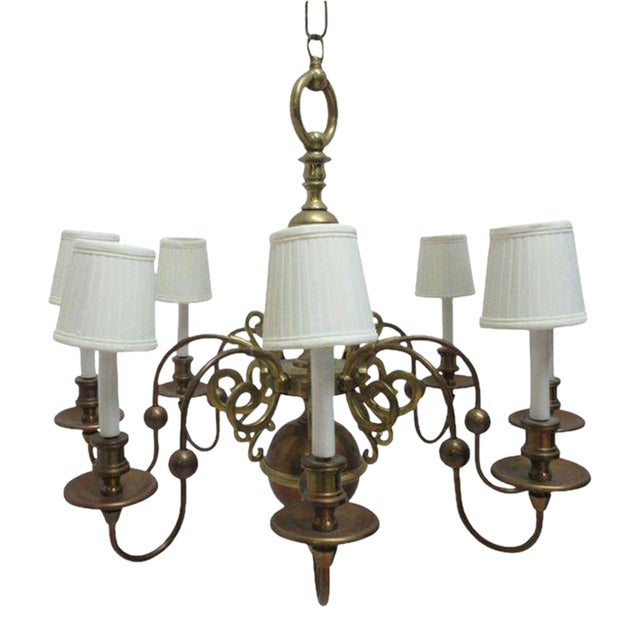 Vintage Brass Quality Williamsburg Federal Hanging Chandelier For Sale