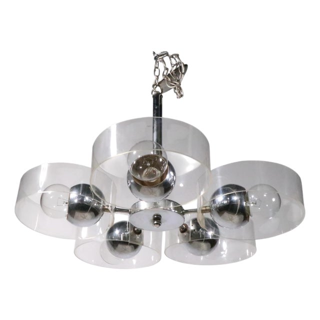 Space Age Chrome and Lucite Chandelier For Sale