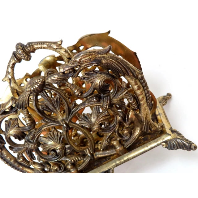 Antique Bronze Gilt Cast Iron Letter Rack With Dolphins For Sale - Image 9 of 13