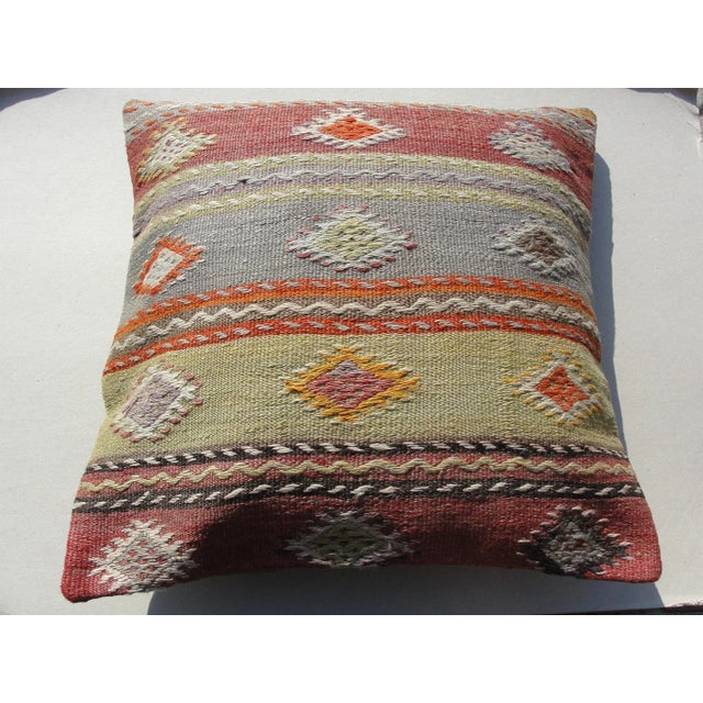 Kilim Rug Pillow Made from old turkish kilims Back side cotton and has closed with a solid hidden zipper size:24" x 24" It...