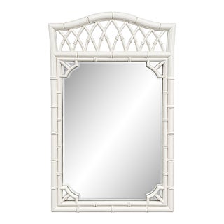 Vintage Chinoiserie Faux Bamboo Mirror – Ivory White Lacquer For Sale