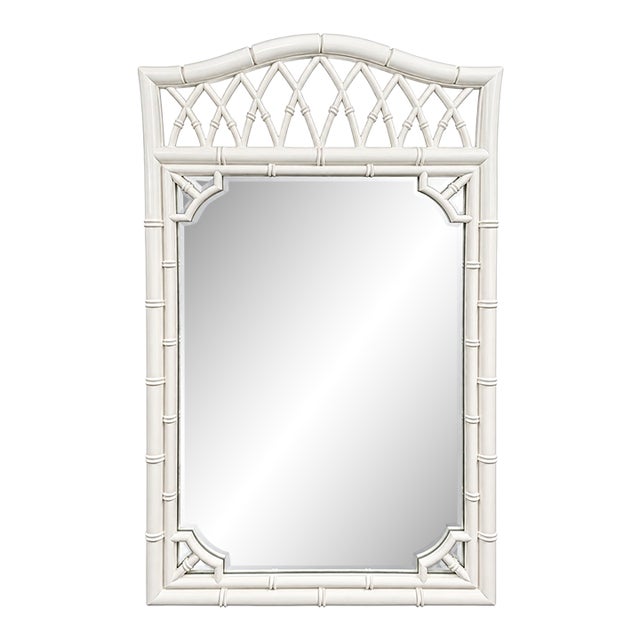 Vintage Chinoiserie Faux Bamboo Mirror – Ivory White Lacquer For Sale