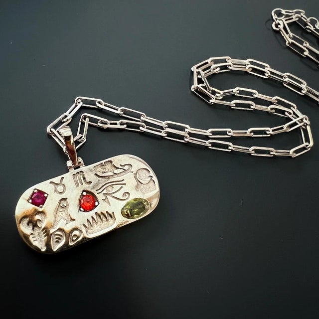 Egyptian Spiritual Symbols Silver Chain Necklace For Sale - Image 4 of 6