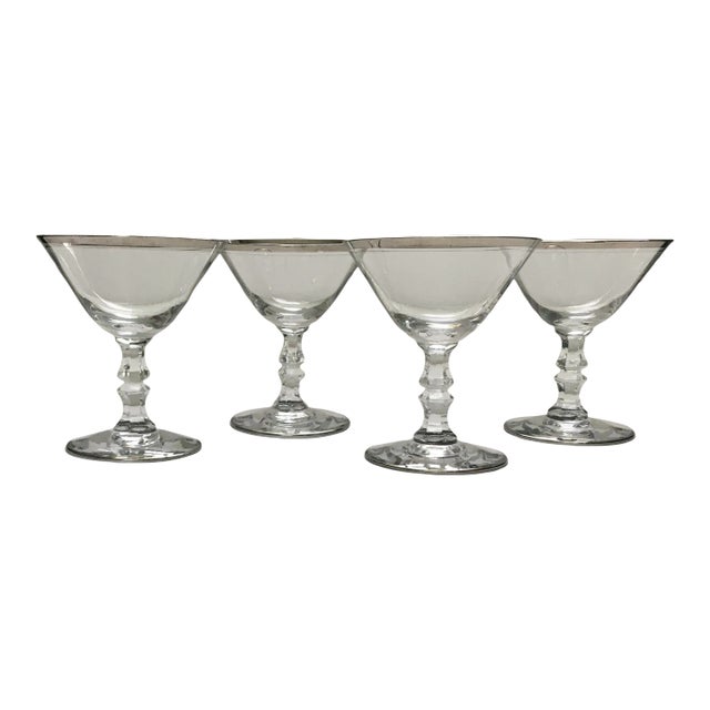 1960s Silver Trimmed Facet Stemmed “Debut” Cocktail Glasses- Set of 4 For Sale