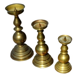Set of 3 Brass Candle Holders In Various Sizes, Late 20th Century For Sale