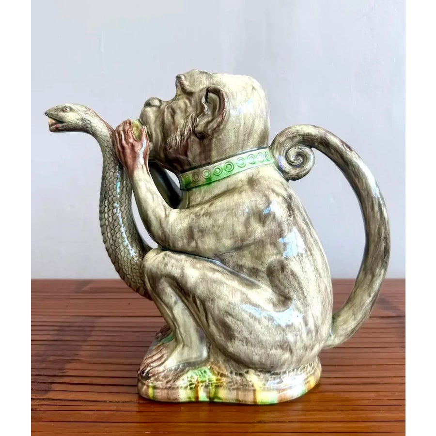 ヴィンテージBrinncoブリンコ ソルト＆ペッパー陶器ひつじ·͜· ♡ Late 20th Century Boho Ceramic Majolica-Style Monkey & Cobra