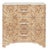 Matthew Izzo Home Calvin Light Burlwood Three Drawer Side Table With Acrylic and Brass Drawer Pulls For Sale