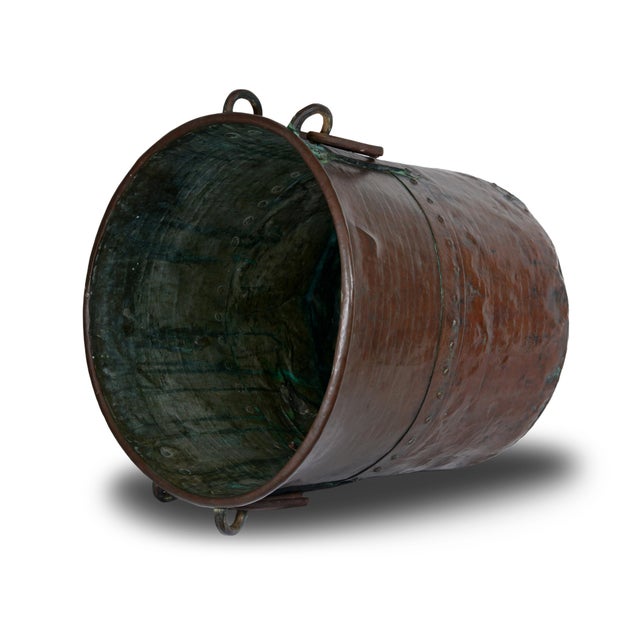 Large Antique Early 19th Century Hand-Hammered Copper Planter with Forged Iron Handles, Italy For Sale - Image 5 of 12