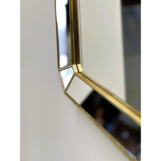 Metal Rectangular Bevelled Mirror with Brass Frame from De Knudt, Belgium, 1980s For Sale - Image 7 of 8