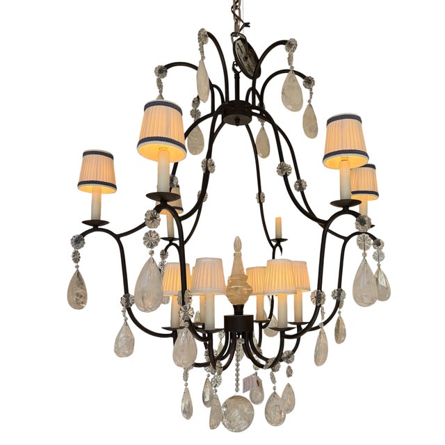 1980s Italian Wrought Iron & Rock Crystal Chandelier - 1 of 2 Available For Sale - Image 5 of 8