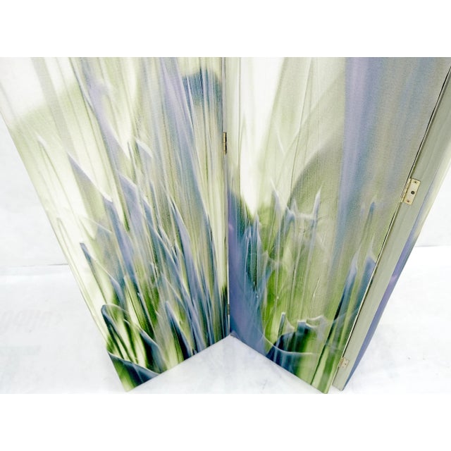 Vintage c1970s Mid Century Painted Canvas 3 Panels Room Divider Screen For Sale - Image 9 of 10