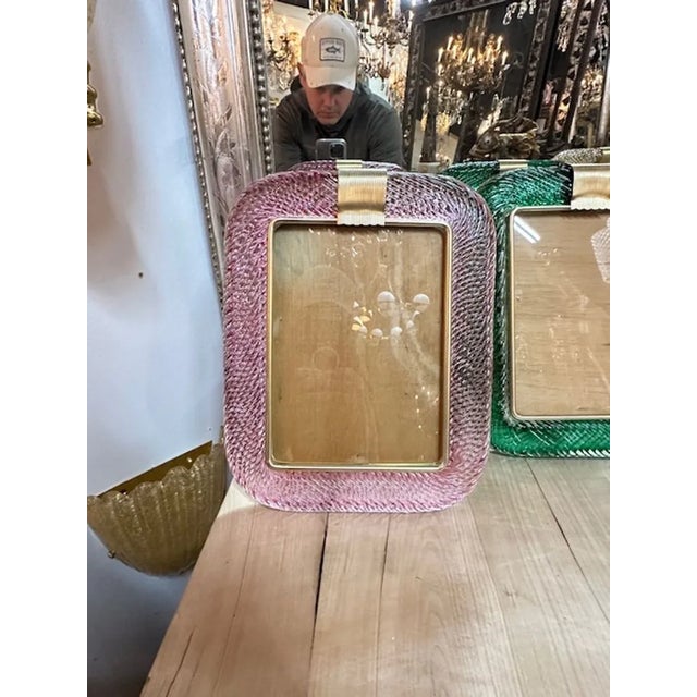 Gorgeous Murano glass and brass large scale picture frame, Circa 2000. Perfect for today's transitional designs!