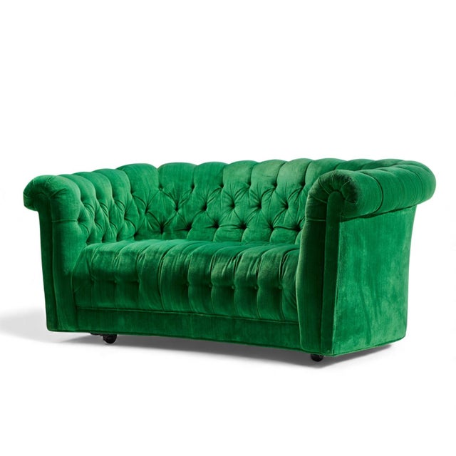Mid-Century Modern Mid Century Green Chesterfield Loveseat Sofa For Sale - Image 3 of 9