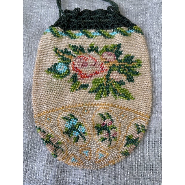 Antique Micro Beaded Floral Drawstring Purse For Sale In New York - Image 6 of 18