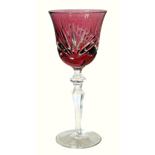 Stunning vintage Nachtmann Bleikristall Nierstein cranberry/ruby red cut-to-clear lead crystal decanter and wine goblet...