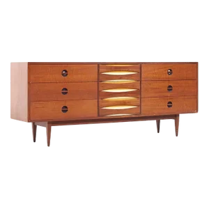Arne Vodder Style West Michigan Furniture Mid Century Walnut Lowboy Dresser