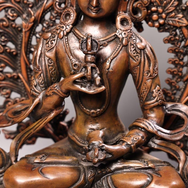 Late 19th Century Late 19th Century Bronze Vajrasattva Buddha Statue With Flame Aureole, 1510g For Sale - Image 5 of 9