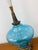 Metal Vintage 1970s Tall Aqua Blue Glass & Brass Hollywood Regency Lamp & Shade For Sale - Image 7 of 9