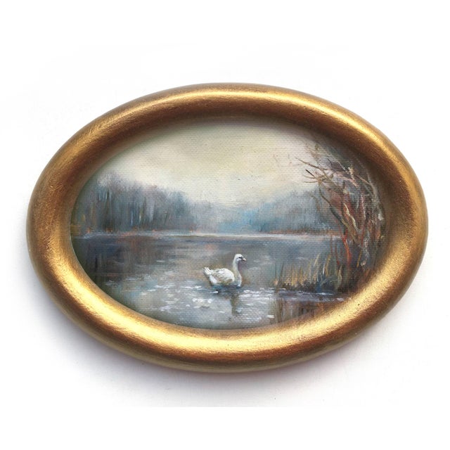 2020s Framed Original Painting Landscape With Swan Antique Decor by Valeriya Serova For Sale - Image 5 of 11