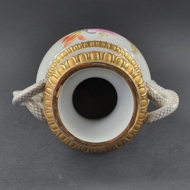 HandPainted Vase With Snake Handles From Meissen, Germany, 20th