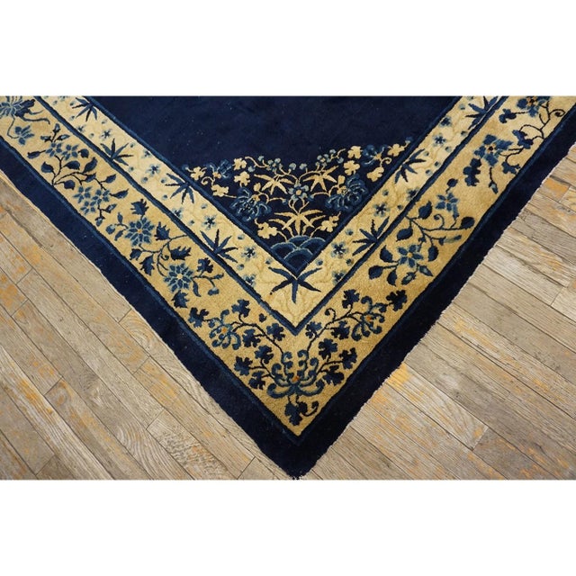 Textile 1900s Wool Rectangle Antique Blue Chinese Peking Hallway Runner Knotted Rug For Sale - Image 7 of 12