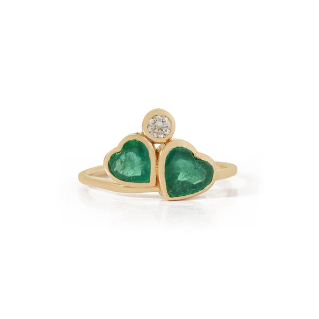 VR Jewels 1.34ct Natural Heart Emerald & Diamond Proposal Ring in 14k Yellow Gold Size 6 For Sale - Image 4 of 18