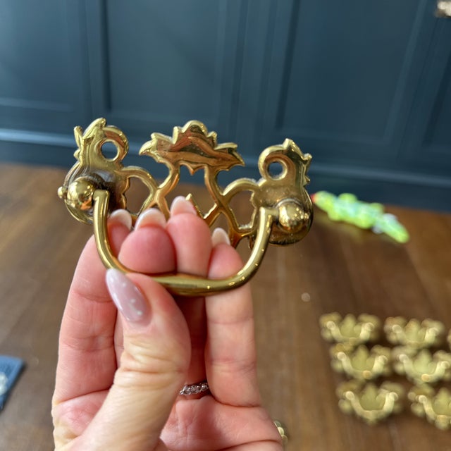 Set of 24 Vintage Solid Brass Chippendale Drawer Pulls — Pierced Federal Revival Hardware For Sale - Image 10 of 11