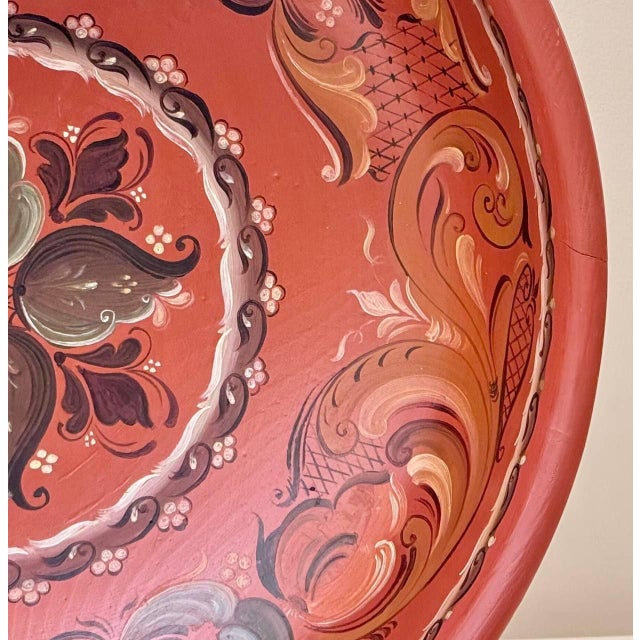 Large Vintage Norwegian Hand-Painted Wooden Folk Art Bowl, Dated 1983 For Sale - Image 6 of 10
