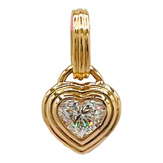 Gia 1 Carat Each Heart Diamond Bezel Pendant Necklace in 18k Yellow Gold For Sale