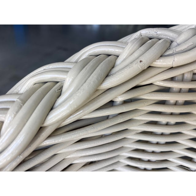 Vintage White Large Braid Rattan Barrel Back Chair Frame For Sale - Image 10 of 12