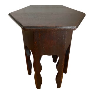 Late 19th Century Antique Rustic Oak Taboret Side Table For Sale