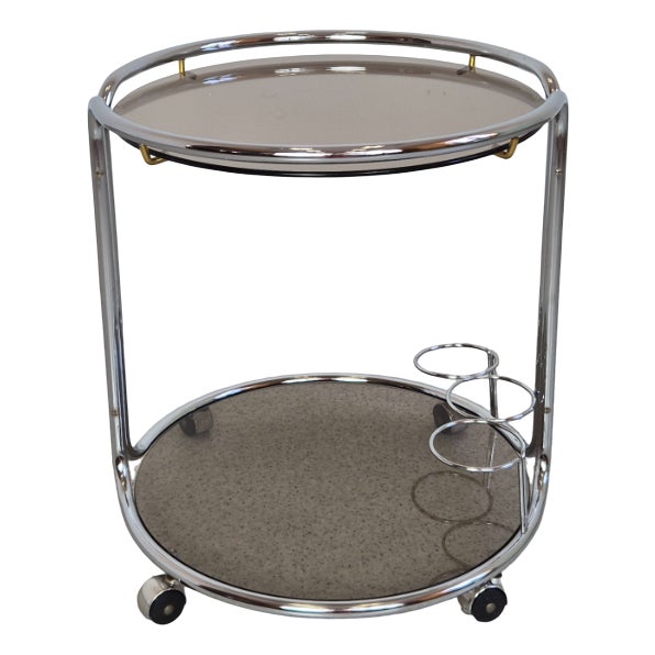 Mid-Century Chrome and Glass Bar Cart, 1970s, 1960s For Sale
