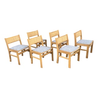 1960s Sorø Stole Danish Modern Teak & Cane Dining Chairs With Gray Upholstery - A Set of Six For Sale