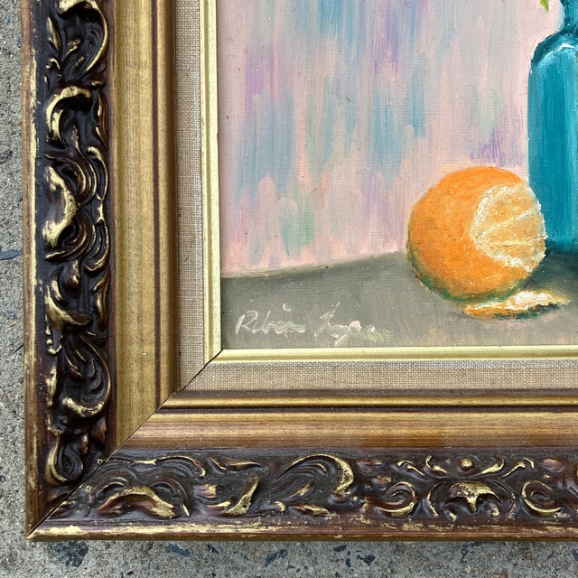Original 9 x 12 painting on canvas board signed bottom left Overall size with vintage frame is approximately 13.75 x 16.75