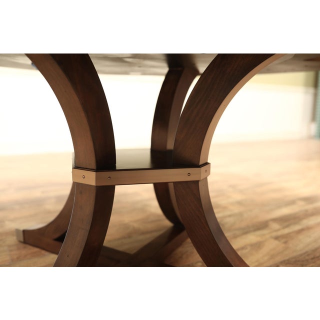 64–84-Inch Expandable Cherry Jupe Dining Table With Brass Stretcher and Brass-Capped Saber Legs For Sale - Image 12 of 13