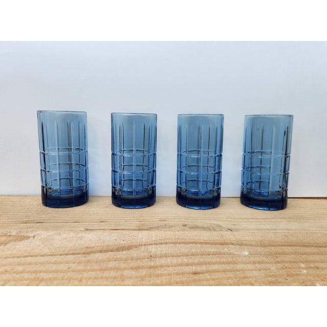 Vintage Mid-Century Modern Anchor Hocking "Tartan Blueberry" Flat Iced Tea Glasses - Set of 4 For Sale - Image 9 of 15