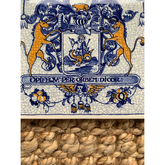 Late 20th Century Dutch Delft Heraldic Tile in Blue and White For Sale - Image 5 of 6