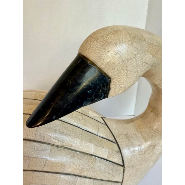 Mid-Century Modern 1970's Tessellated Stone Swan Attributed to Maitland-Smith With Brass Inlay For Sale - Image 3 of 13