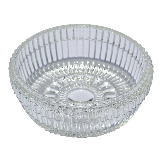 1960s Waterford Crystal Cut Glass Bowl Intricate Vertical and Radial Patterns Boho Chic For Sale