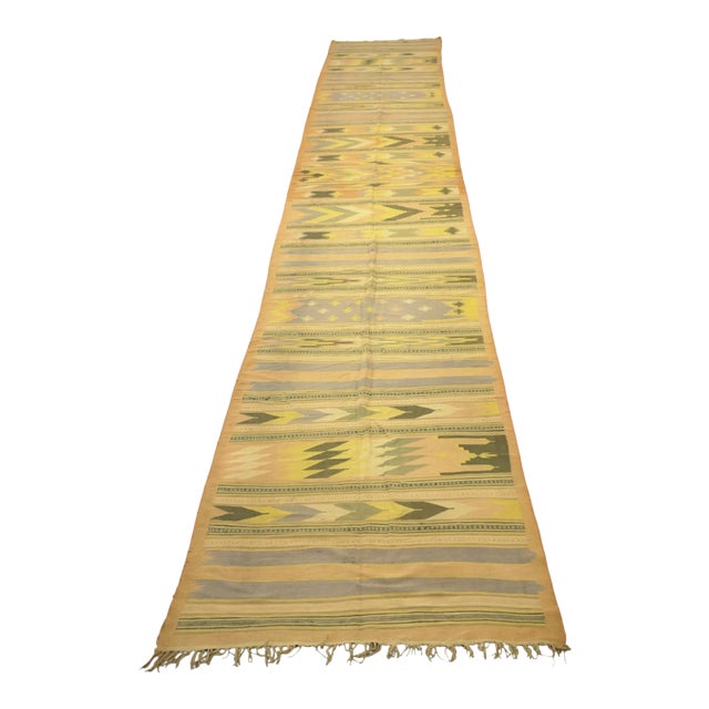 Vintage Dhurrie Runner Geometric Rug, From Rug & Kilim For Sale